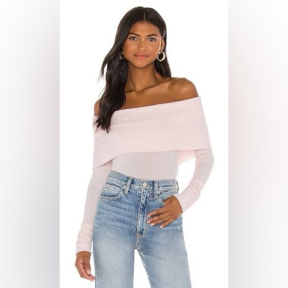 We the free off the shoulder snowbunny pink sweater